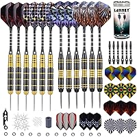 LANNEY Darts Metal Tip Set, 24 Grams and 20 Grams Tipped Metal Darts Steel Tip Set Professional with Aluminum Shafts, Brass B