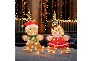 Dazzle Bright Christmas Outdoor Decorations Yard, 2-Piece Lighted 2D Gingerbread Man with 50 L, 23 Inch Pre-Lit Light Up Ging