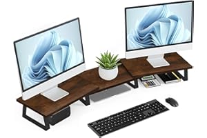 Aothia Large Dual Monitor Stand - Computer Monitor Stand, Desk Shelf for Monitor,Wood Monitor Stand with Adjustable Length and Angle,Desktop Organizer,Large Monitor Stand for Pc,Laptop(Vintage)