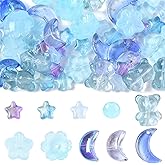 MakemadeDIY Assorted 126Pcs Glass Beads for Jewelry Making Including 10 Styles Transparent Star Flower Round Bear Moon Light Blue Glass Bracelets Necklaces Earrings Beads