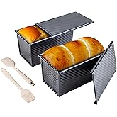 CARTMAN Bread Loaf Pan 2 Pack, 9x4 Pullman Loaf Pan with lid and a Silicone Spatula and Basting Pastry Brush, 1 lb Dough Capa