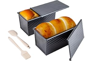 CARTMAN Premium 2 Pack Pullman Loaf Pan with Cover and a Silicon Spatula and Basting Pastry Brush, 1 lb Dough Capacity, Non-S