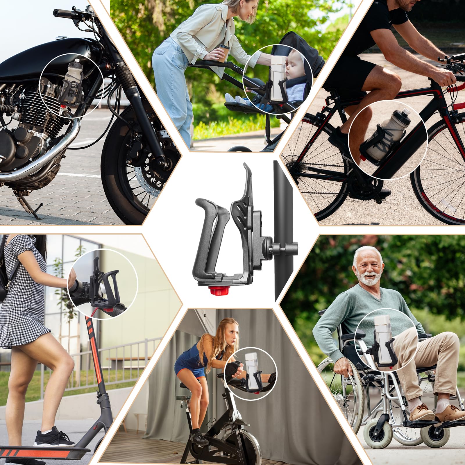 SUNFATT Fahrrad Flaschenhalter & Getränkehalter Fahrradlenker (360° Drehbar) – Trinkflaschenhalter Fahrrad, E-Bike, E-Scooter, Motorrad & Kinderwagen – Ohne Bohren, Ø 45-78mm – Fahrrad Zubehör 5