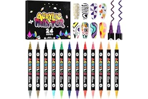 Kalolary 24 Colors Nail Art Pens Set,12PCS 3D Nail Polish Pens Double-Ended Acrylic Paint Pen Nail Art Markers Quick-Drying Nail Art Tools for Dotting Drawing Painting DIY Nail Art Beauty Manicure（E）
