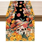 XCHI Day of The Dead Sugar Skull Table Runner for Table Decor 13x72 Inch | Marigold Flower Candle Dia De Los Muertos Mexican Home Decorations for Kitchen Dining Dinner Indoor Holiday Party Farmhouse