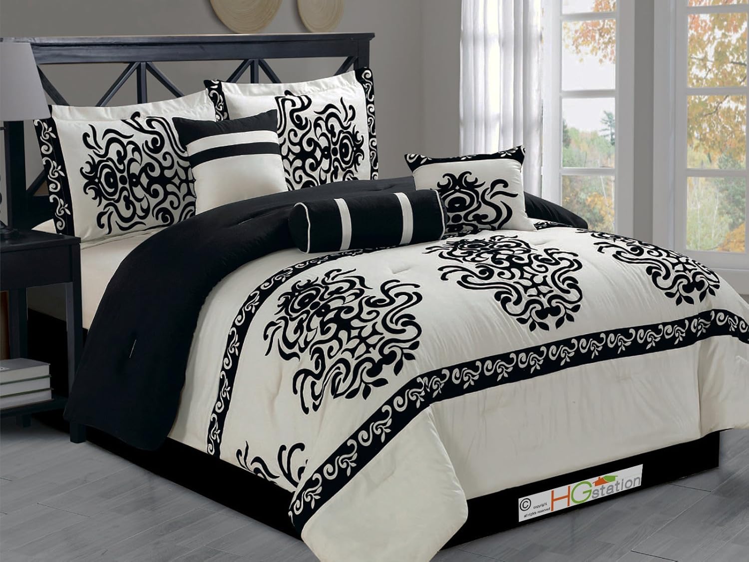 HGS 11Pc Modern Chic Felt Damask Floral Motif Comforter
