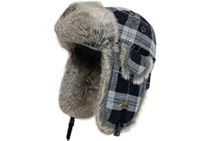 HEYANN Winter Trapper hat Plaid Faux Fur Fuzzy for Men Women with Ear Flaps Russian Ushanka Eskimo Soviet Pilot Hat