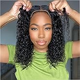 Ailwelia Curly Bob Wig Human Hair Deep Wave Glueless Wigs Human Hair Pre Plucked Pre Cut 5x5 Wear And Go Glueless HD Lace Closure Wigs Human Hair For Black Women 200% Density Black Color 14 Inch