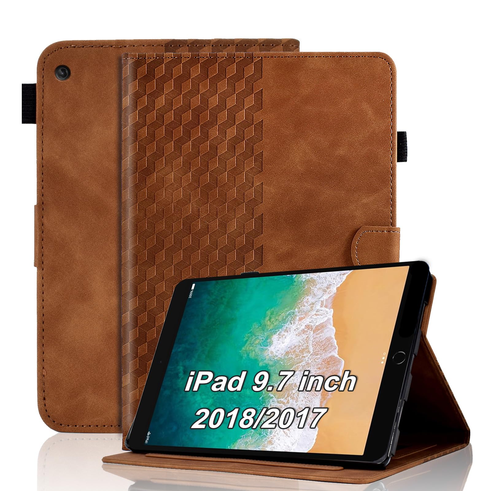 Vkooer Case for iPad 6th/5th Generation 9.7 inch - iPad 2018/2017, ipad Air 2/Air 1 Leather Folio Cover Smart Shell with Auto Sleep/Wake Multi Angle Viewing Stand, Brown — image 1