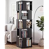 Foxemart 5-Tier Rotating Bookshelf Tower, 360&deg; Square Spinning Book Shelf | Floor Standing Revolving Bookcase, Stable Display Corner Book Shelf for Living Room, Bedroom, Home Office, Black