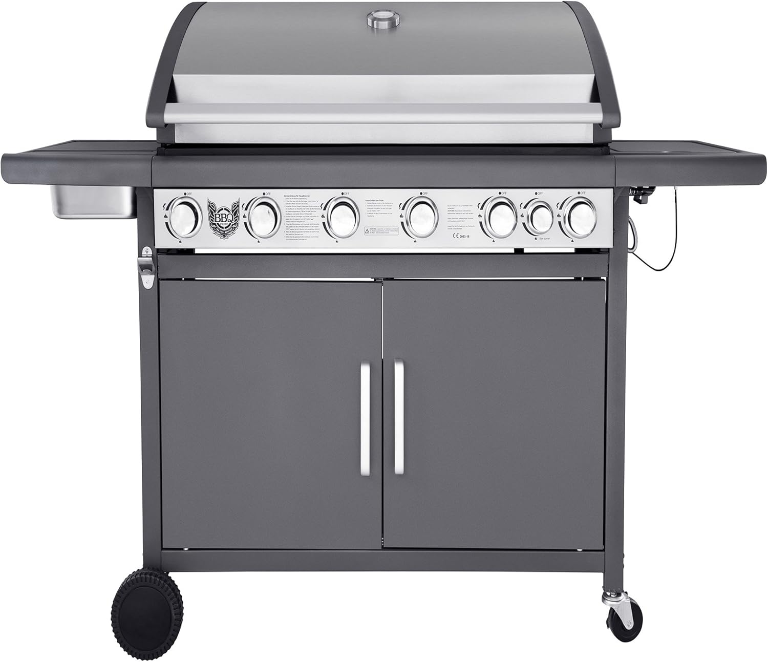 MAXXUS Gasgrill BBQ Chief Spectrum 6+1 - Grillwagen in attraktivem Design - 6 Edelstahl-Brenner, 1 Seitenbrenner und großer Gusseisen Grillrost