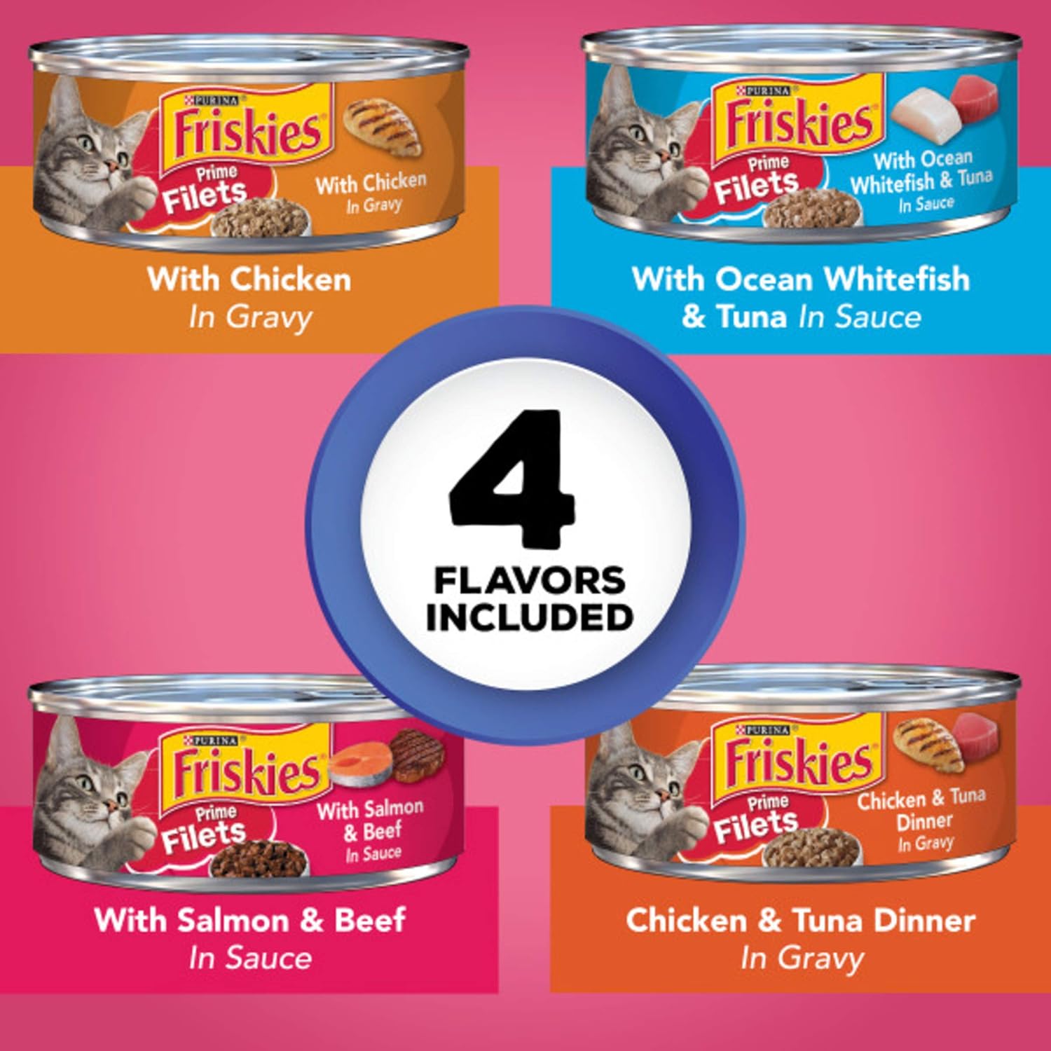 Purina Friskies Wet Cat Food Variety Pack, Surfin' & Turfin' Prime Filets Favorites - (40) 5.5 oz. Cans : Pet Supplies