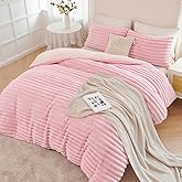 ANGIYUIN Pink Fluffy Duvet Cover Set Twin Size 3 Pieces Plush Shaggy Faux Fur Bedding Cover Set for Girls Kids Teens Furry Comforter Cover Set(Pink Twin)