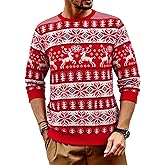 RQP Men's Ugly Christmas Sweater Crewneck Pullover with Reindeer,Cozy Knit Pullover for Holiday