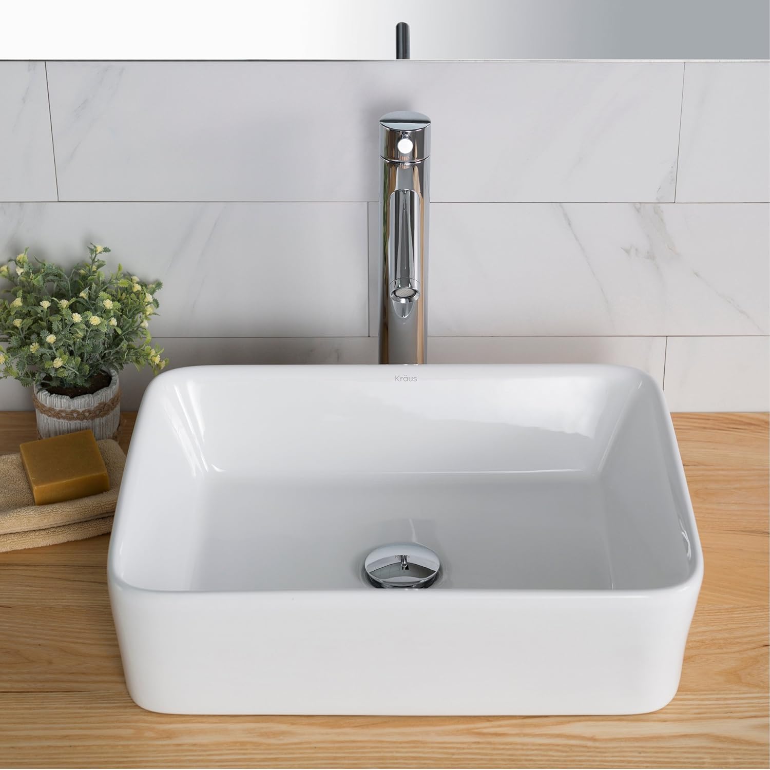 Kraus KCV-121 White Rectangular Ceramic Bathroom Sink