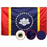 Double Sided New Mississippi State Flag 3x5 Outdoor The Longest Lasting MS Flags Heavy Duty 210D Nylon, Sewn Stripes, Embroidered, Stronger Brass Grommets,4 Stitched Hemming, Perfect for Outside