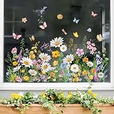 Tanlaby Daisy Flower Window Clings Spring Summer Wildflower Window Sticker | Double Sided Static Anti-Collision Grass Colorful Florals Decals for Glass Doors Garden Home Classroom Room