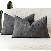 Foindtower Pack of 2 Textured Boucle Throw Pillow Covers Accent Solid Decorative Lumbar Pillow Cases Woven Couch Cushion Case for Sofa Living Room Home Decor, 12 x 20 Inch,Dark Grey