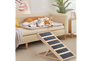 COZIVVOVV Folding Dog Ramp for Bed，Adjustable Dog Ramp of 4 Height from 16" to 24" with Anti-Slip Strips,Wooden Portable Pet Ramp for Car,Couch,Truck SUV,132lbs Capacity
