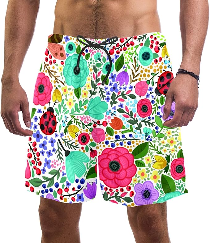 nakw88 Colorful Flowers Swim Shorts for Men Swim Trunks Men’s Bathing