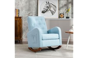 AKRENAR Rocking Chair Modern,Upholstered Glider Rocker Chair for Nursery,Comfy Armchair with Side Pocket for Living Room (Light Blue)