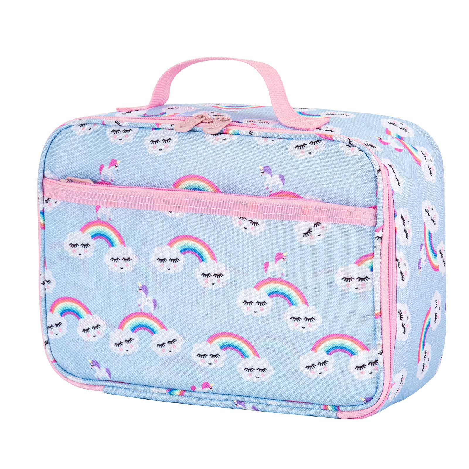 Pretty Jolly Mini Kids Lunch Box, Insulated Reusable Lunch Bag for Girls & Boys, Thermal Meal Container Tote with Waterproof Liner, Hot or Cold Snacks Lunchbox for School,Work,Picnic (Rainbow Blue)