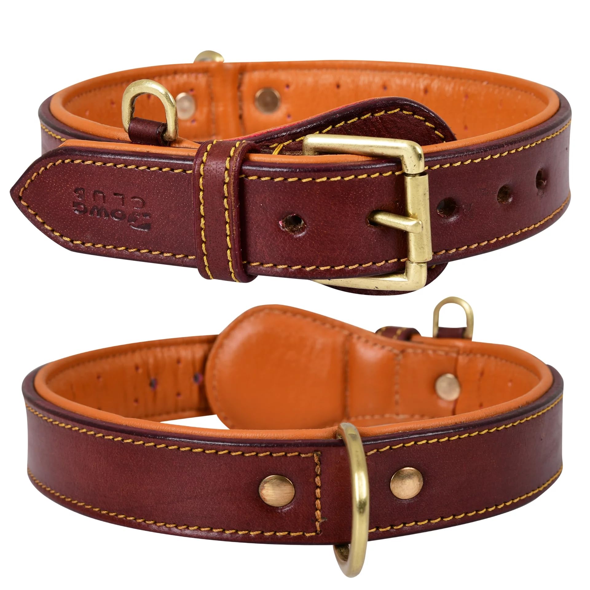 Photo 1 of DowgClub Genuine Leather Dog Collar – Full Grain, Breathable Inner Padding, Padded Buckle – Heavy Duty, Adjustable for Small, Medium, Large & XL Breeds (Dark Brown, M (Fit Neck Size 14.5"-18.5"))