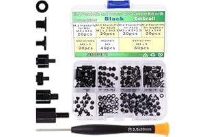 Zmbroll 200Pcs M.2 Screw Kit,Black M2 SSD Mounting Screws,NVMe Screw for Laptops,m.2 Standoff and Screw for Asus Gigabyte MSI Motherboards Screw with Screwdriver