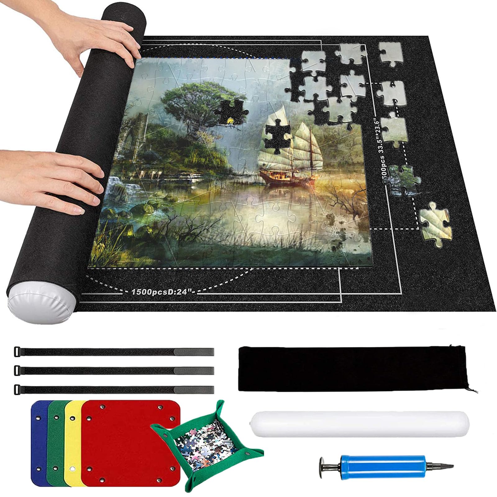 Kmljoee Roll up Jigsaw Mat 3000 Pieces - 1.5mm Thickening, Portable Non Slip Roll up Puzzle Mat, Extra Large Jigsaw Puzzle Board suited for Puzzles of 1000, 2000 or 3000 pieces