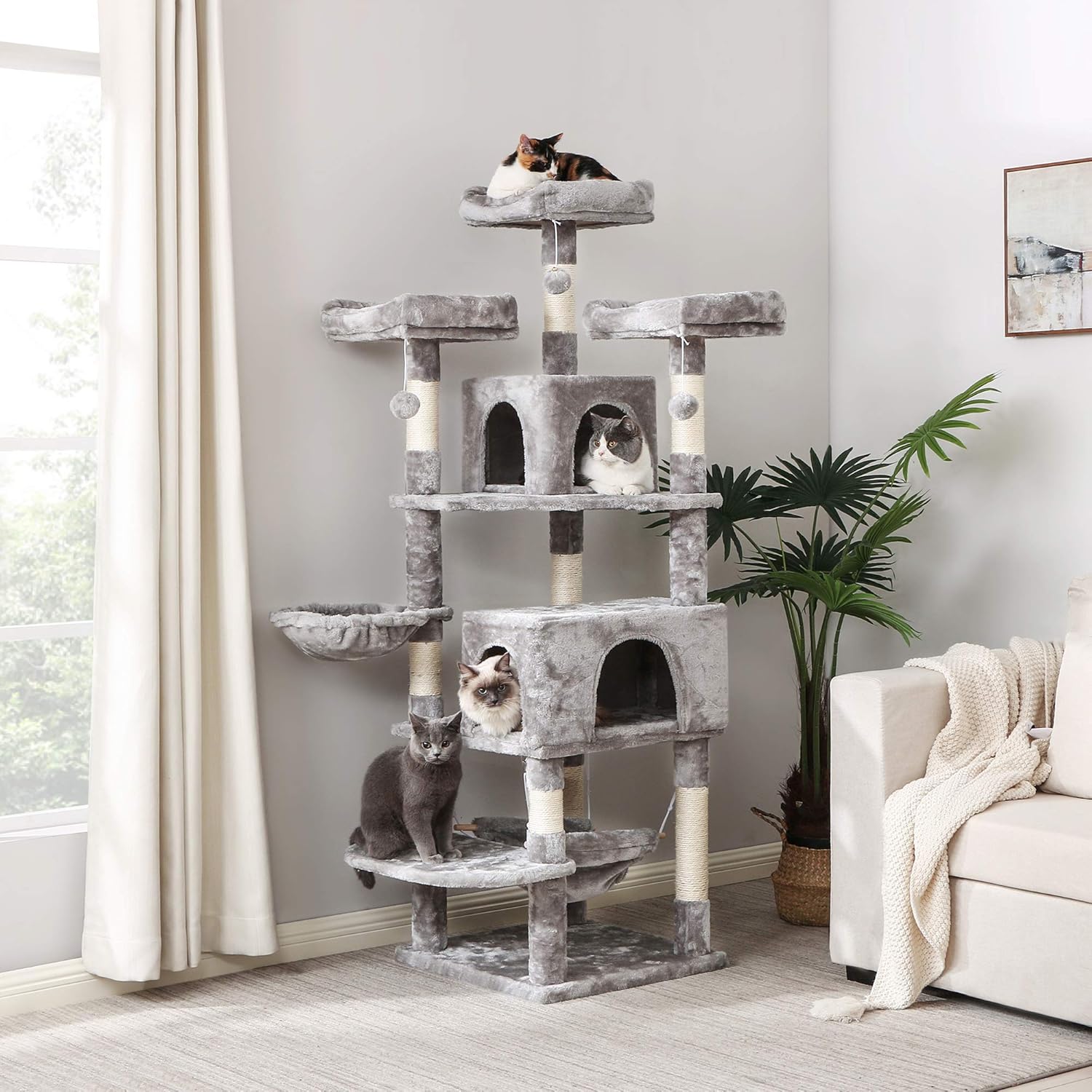 BEWISHOME Cat Tree 66.3 Inch Multi-Level Large Cat Tower with Plush Top Perches, Sisal Scratching Post Cat Play house Kitty Activity Center MMJ14L : Pet Supplies