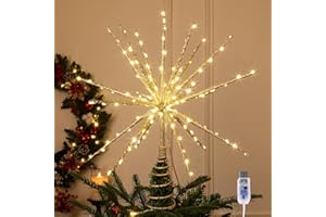 HMASYO 15 Inch Twinkling Starburst Christmas Tree Star Topper, 19-Point Gold Star Tree Topper with 150 LED, Remote Control & 