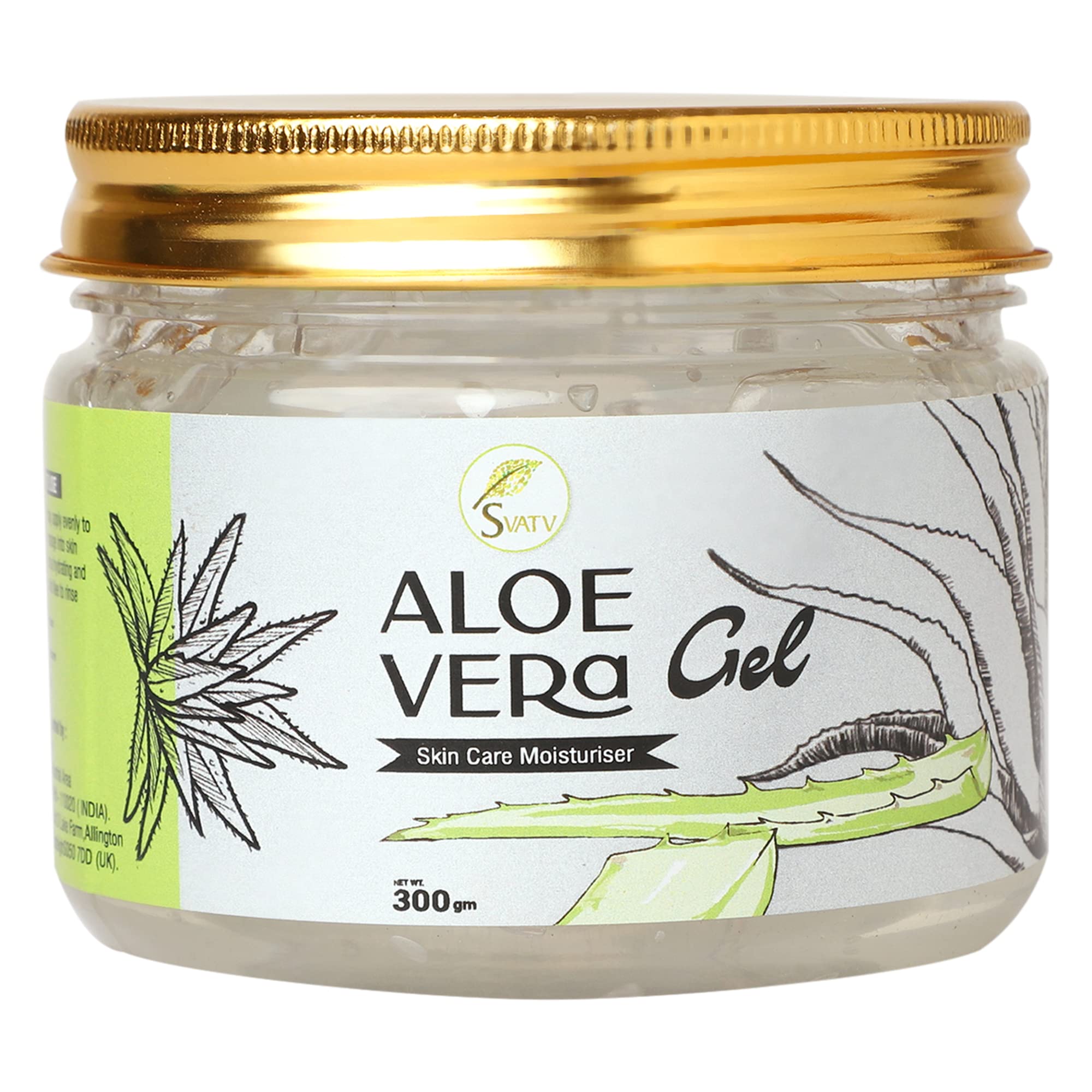 SVATV Natural Aloe Vera Gel for Face, Skin, Hair & Sunburn Relief with Cold Pressed, Vegan, Unscented Gel | Suitable for All Skin Types For Men & Women - 300g, 10.58oz, 0.66lbs