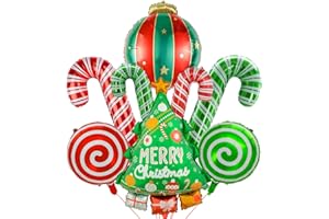 DECMIED 8Pcs Christmas Balloons Decorations, Green and Red Balloons Christmas Tree Balloon, Candy Cane Foil Balloon for Xmas Party New Year Birthday Party Supplies