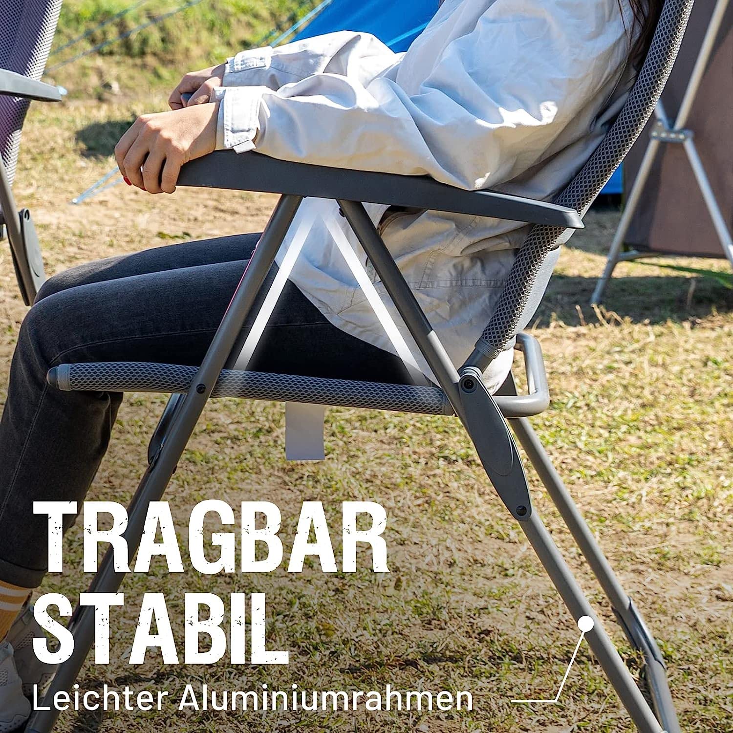 TIMBER RIDGE Campingstuhl Faltbar mit Hoher Lehne Klappstuhl Luxus Gepolsterter Balkonstuhl mit 7 Positionen, Verstellbarer Gartenstuhl für Camp, Garten, Balkon Belastbar 150 KG Grau 5