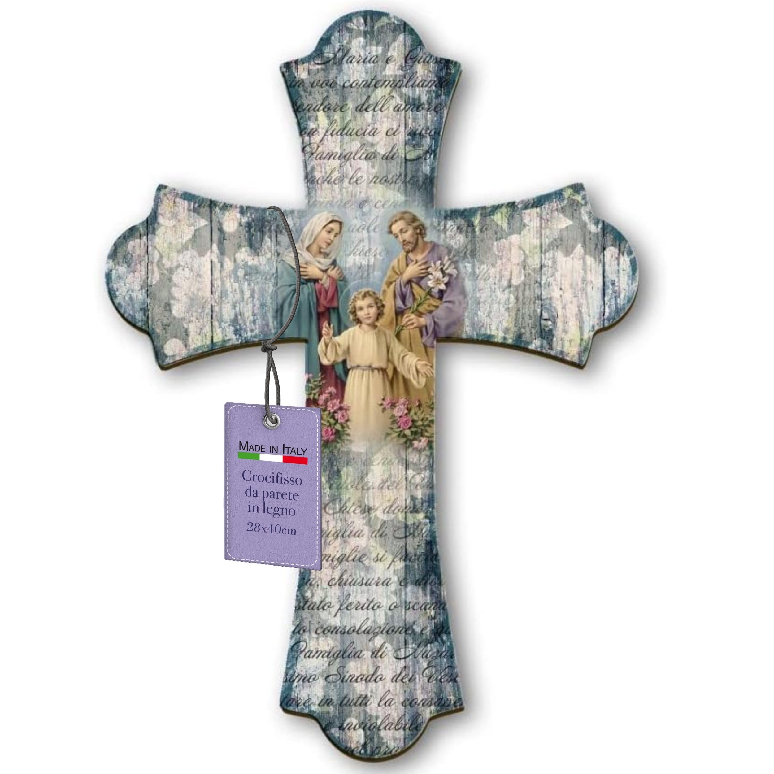 F.LLI BONELLA FRATELLI BONELLA - Wall Crucifix in Poplar Wood Depicting the Holy Family - Vintage Crucifix 28x40 cm - Wooden Crucifix 100% Made in Italy