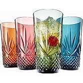 Khen Plastic Tumblers Highball Drinking Glasses Shatterproof & Reusable Pastel Acrylic | 4 Set | Crystal Glass Lookalike Tritan Drinkware, Dishwasher Safe, Unbreakable BPA-free, Outdoor & Indoor 12OZ
