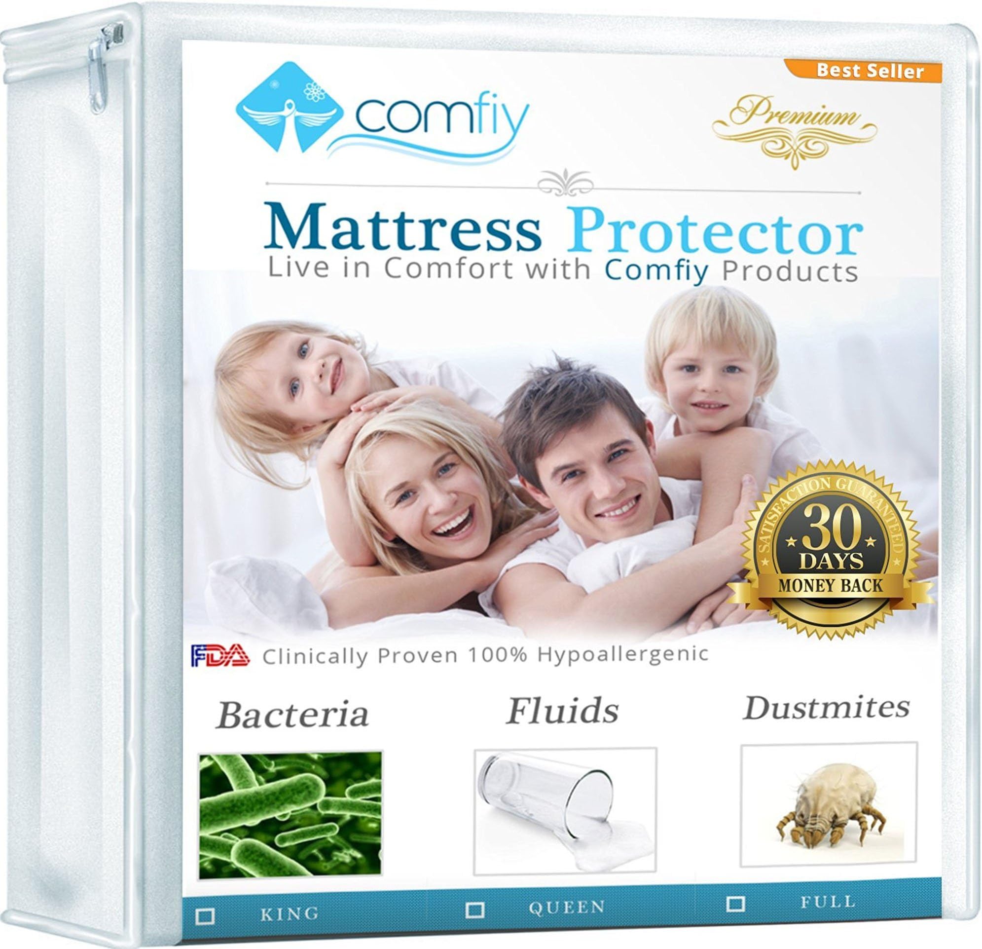 Comfiy Mattress Protector Hypoallergenic Bed Cover against Leaks, Bedbugs, and Dust Mites King 1 YEAR WARRANTY