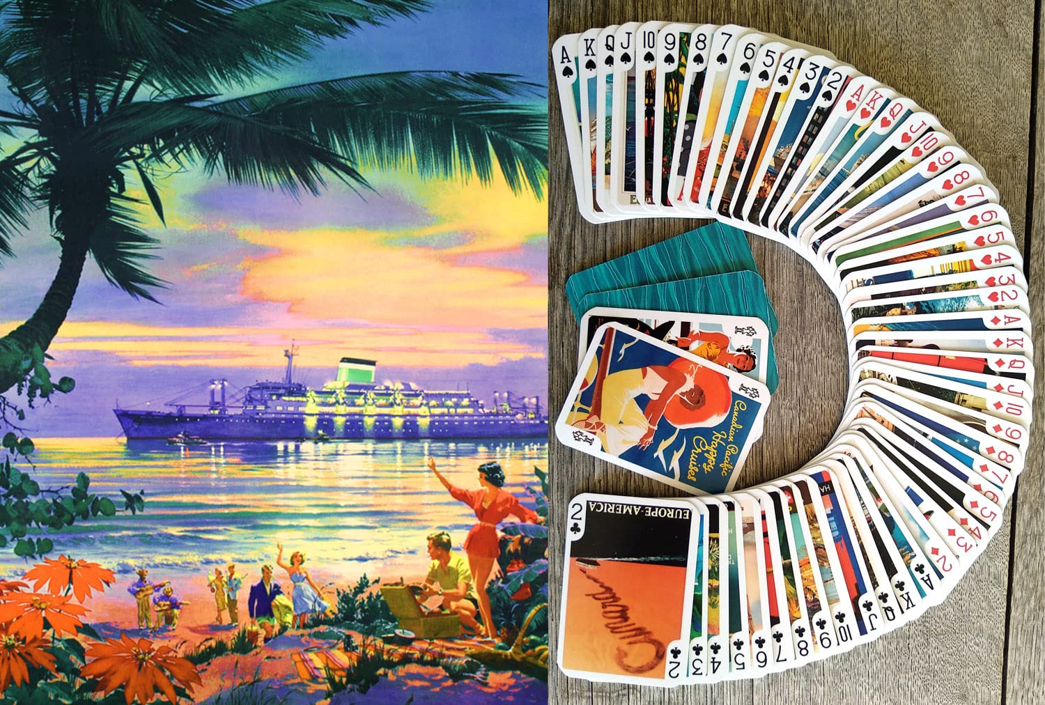 Ocean Cruises Playing Cards (Poker Deck 54 Cards All Different) Vintage Ocean Cruise Line Ship Travel Poster