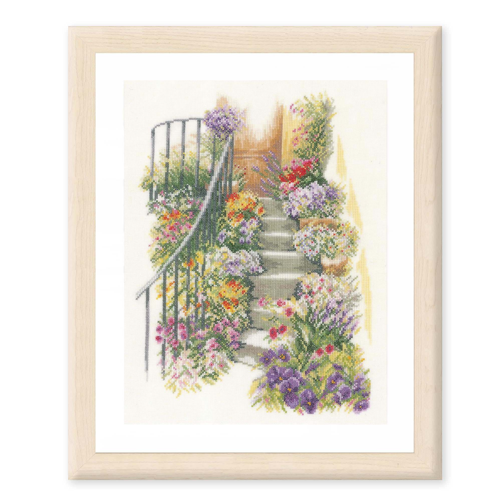 Lanarte PN-0169680 Counted Cross Stitch Kit Flower Stairs (Linen), Fabric, Assorted, 32 x 22.5 x 2 cm
