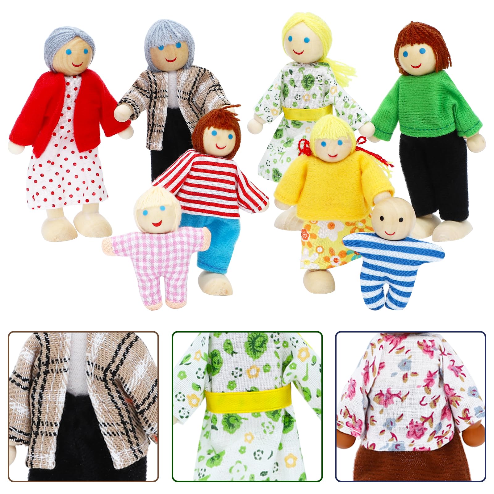 ONEST 20 Pieces Wooden Dollhouse Family Set Mini People Figures Dog Cat Sets Dollhouse Dolls Wooden Doll Family Pretend Play Figures Accessories for Pretend Doll House Toy