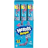 NERDS Rope Very Berry Candy, Crunchy &amp; Gummy, 0.92 oz, 24 Pk | Gummy rope, tangy crunchy NERDS candy coating, berry flavors, individually wrapped, party favors, lunchbox, bulk