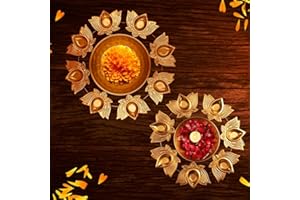 Kalakriti 2 Pcs Metal Flower Decorative Bowl Set |Home Table Decoration |Urli Diya Navratri Pooja HouseWarming Haldi | Indian Diwali Decor Gifts Items, 12 Inch Each Golden