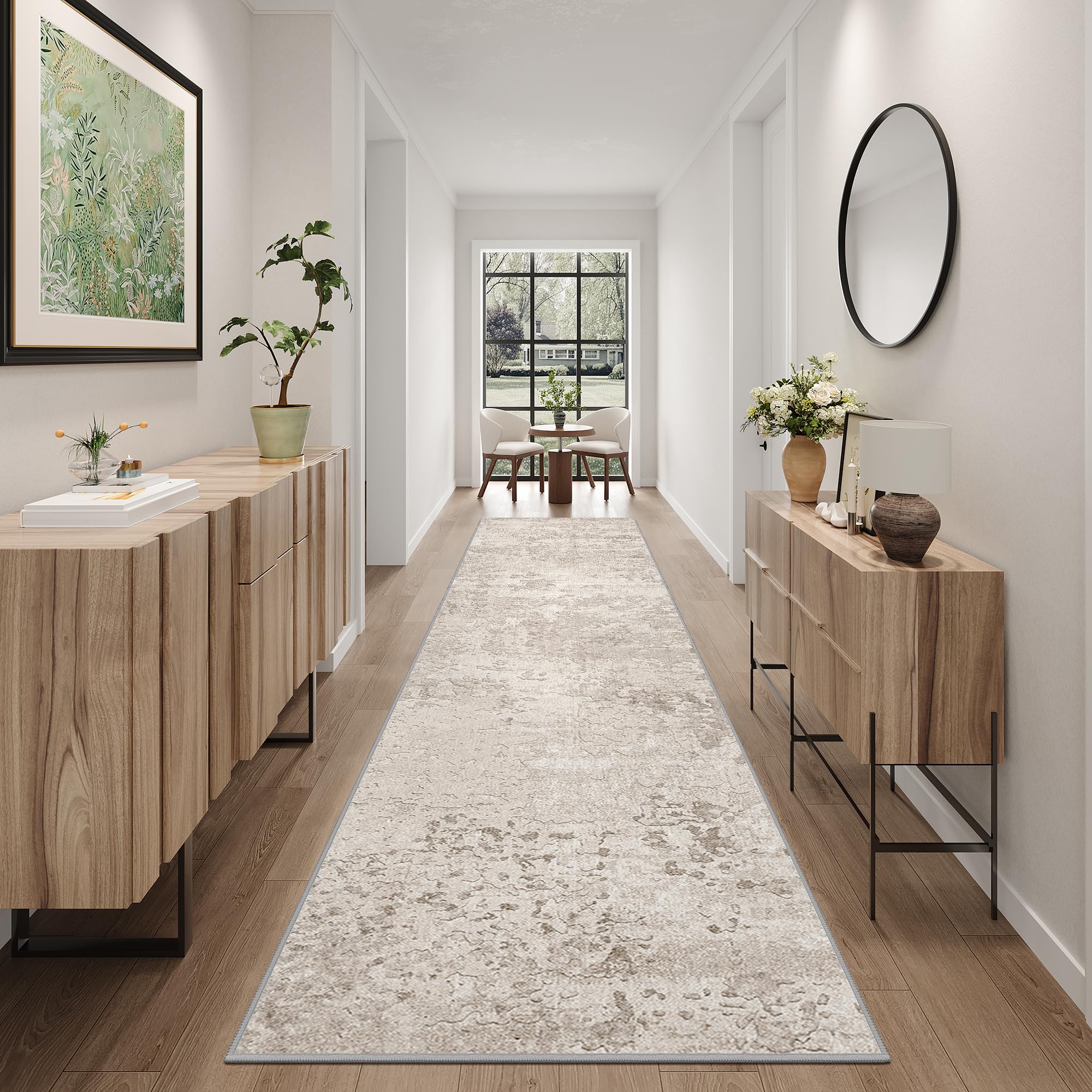 Photo 1 of Art&Tuft 2x12 Runner Rug - Washable Runner Rugs, Non-Slip Runner Rug for Hallway, Low-Pile 2x12 Rug Runner Kitchen Laundry Room Rug Throw Carpet for Entrance Bedroom Living Room, Beige