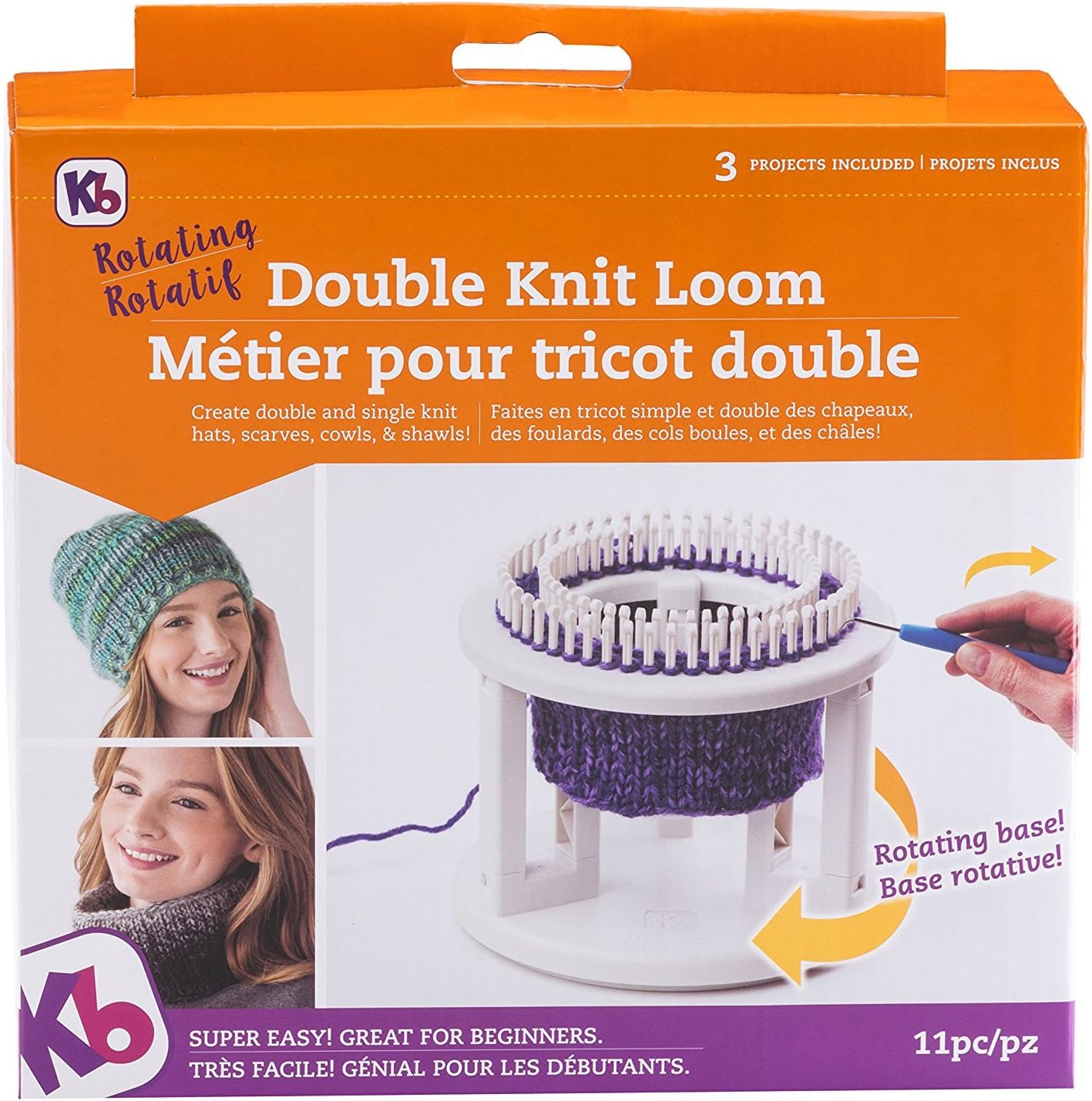 Authentic Knitting Board Rotating Double Loom, Off White (2 Units)