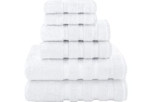 American Soft Linen Luxury 6 Piece Towel Set, 2 Bath Towels 2 Hand Towel 2 Washcloths, 100% Cotton Turkish Towels for Bathroom, White Towel Sets