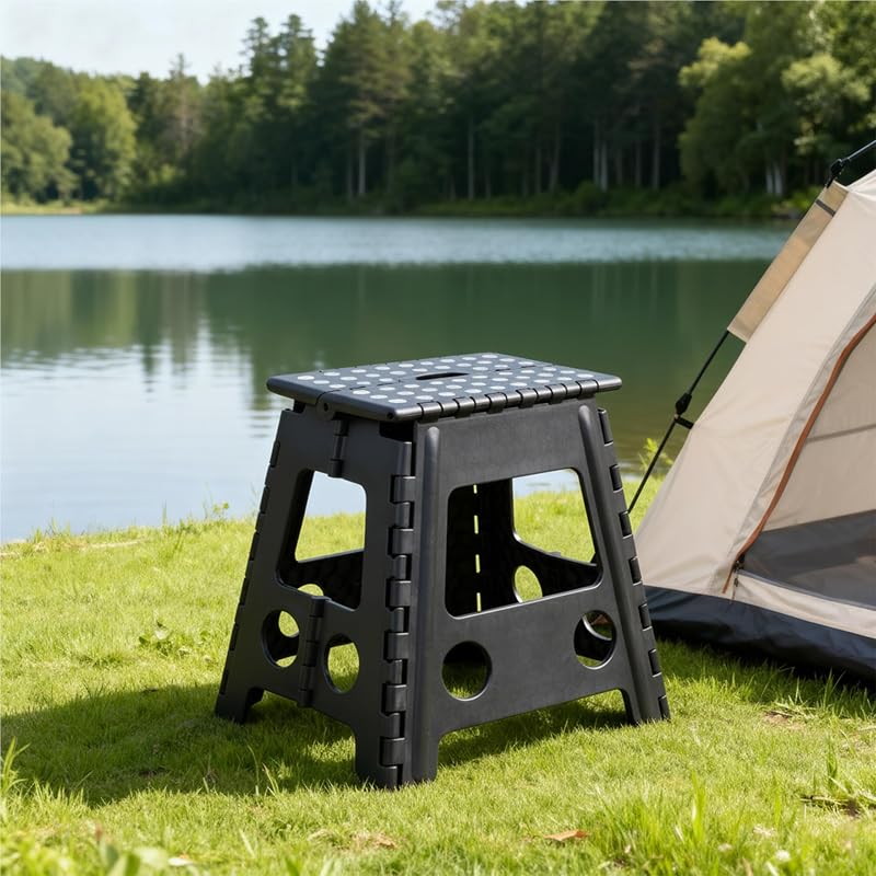 Taburete Plegable, Portátil, Escalón Baño, para Niños o Viajes, Resiste hasta 150 kg, 39 x 39 x 32 cm, Negro