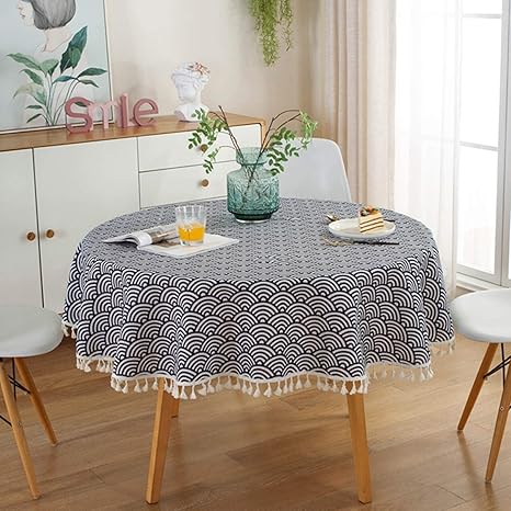 Amazon テーブルクロス タッセル 北欧風 テーブルカバー 円形 丸型 防撥水 防油 耐熱 防汚 洗える 食卓カバー 90cm 食卓テーブル インテリア 雰囲気変える 家庭 喫茶店 レストラン ダイニング ティーテーブル テーブルクロス オンライン通販