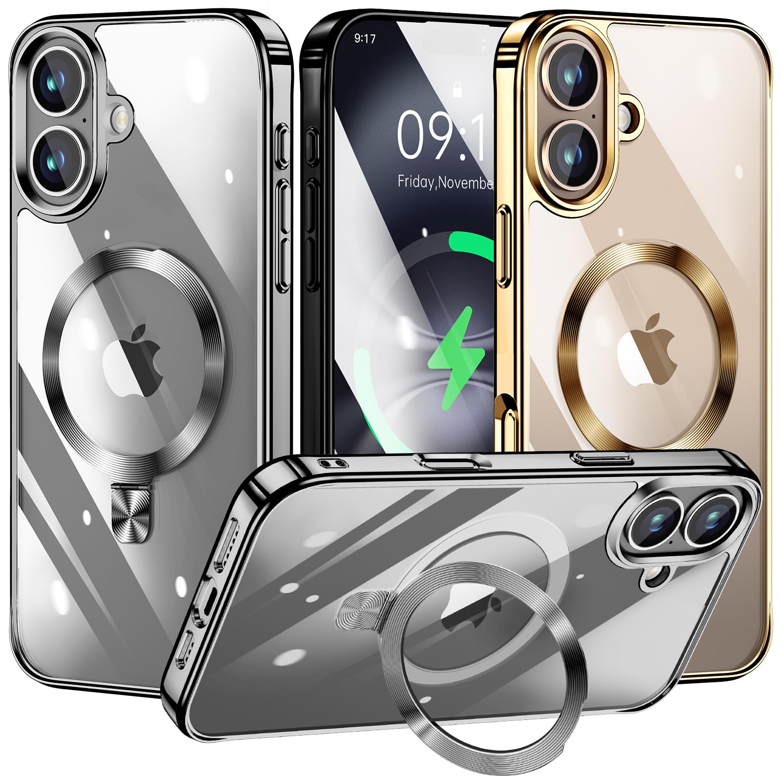 [CD Ring Compatible with MagSafe Invisible Stand] Magnetic for iPhone 16 Plus Case, [Clear Bumper Non-Yellowing] [Look as Bare iPhone] Slim Clear Case with Holder for Women Men Girls, Titanium Gray