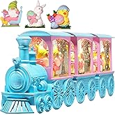 Gorrzai Easter Snow Globe Lighted Bunny Snow Globes with 6H Timer and Manual Glitter, Light Up Easter Decorations for Home Indoor Bunny Decor Gift with Train Gnome Chicken Eggs, Battery Operated