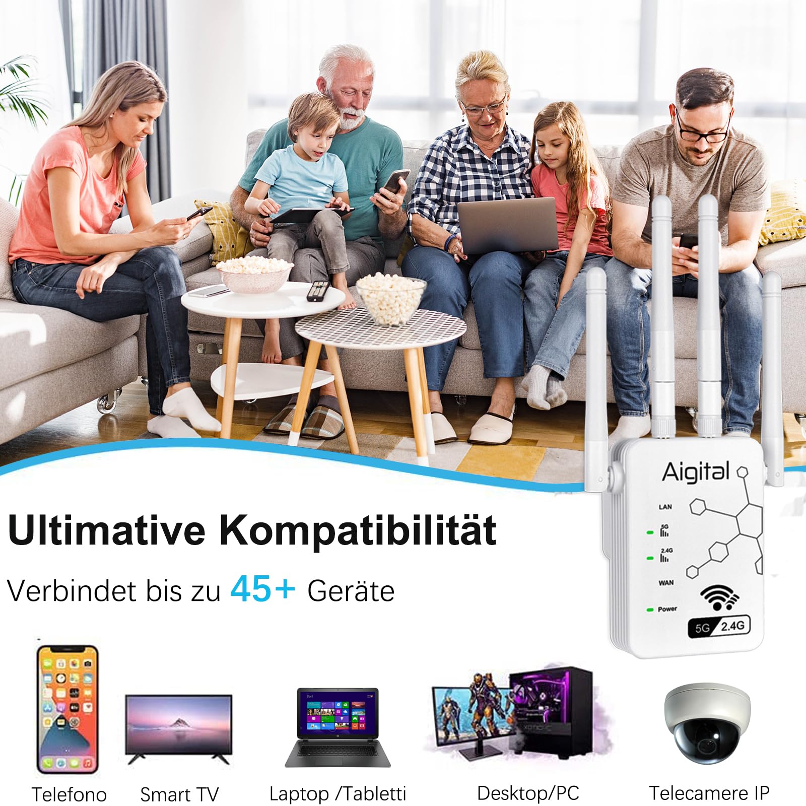 WLAN Verstärker Repeater AC1200 (867 Mbit/s 5GHz, 300 Mbit/s 2,4GHz) Abdeckung bis zu 200 m², Ethernet-Port, AP-Modus, einfache Installation, kompatibel zu Allen WLAN Geräten 7